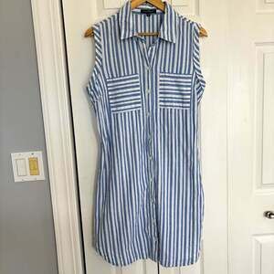 Velvet Heart Womens M Blue White Striped Sleeveless Button Front Shirt Dress
